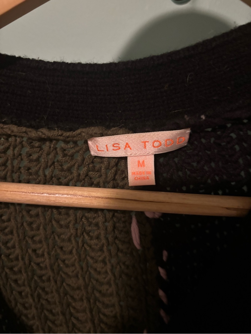 Lisa Todd Olive Green, Black & Pink Colorblock Button Cardigan - Picture 3 of 6